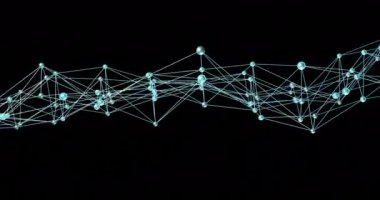 Siyah arkaplandaki bağlantı ağının canlandırılması. Küresel bilim, bağlantılar ve dijital arayüz konsepti dijital olarak oluşturulmuş video.