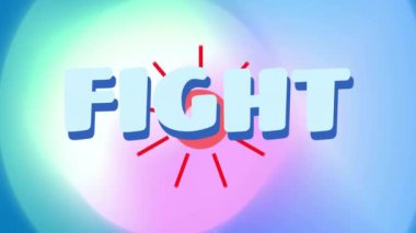 Mavi arkaplan üzerinde dövüş metninin canlandırması. Sosyal medya, renkler ve dijital arayüz konsepti dijital olarak oluşturulmuş video.