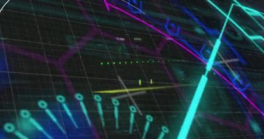 Siyah arkaplanda veri işleme üzerinde tarama kapsamı animasyonu. Küresel teknoloji, bilgisayar ve dijital arayüz kavramı dijital olarak oluşturulmuş video.