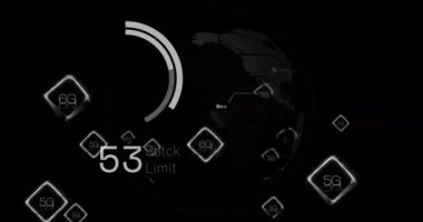 Kapsam taramasında 6G metin ve dijital veri işleme animasyonu. Dijital olarak oluşturulmuş küresel bağlantılar, hesaplama ve veri işleme kavramı.