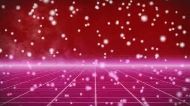 Neon şekillerin üzerine düşen beyaz noktaların animasyonu. Teknoloji, sosyal medya ve dijital arayüz konsepti dijital olarak oluşturulmuş video.