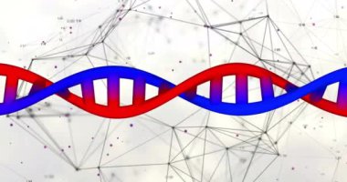 DNA ipliği üzerinde veri işleme animasyonu. Teknoloji, sosyal medya ve dijital arayüz konsepti dijital olarak oluşturulmuş video.