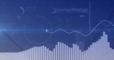 Finansal veriler ve analitik animasyonlar elektrik hatları ve günbatımı üzerine. Finans, elektrik, enerji, teknoloji, şebeke, altyapı