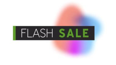 Beyaz arkaplanda ışıldayan şekiller üzerinde flash satış metninin animasyonu. Satışlar, perakende, alışveriş, dijital arayüz, iletişim, bilgisayar ve veri işleme kavramı dijital olarak oluşturuldu.