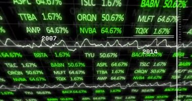 Borsa verileri ve finansal tablolar yeşil kalp sembolleri üzerinde. Finans, yatırım, ticaret, ekonomi, büyüme, analiz