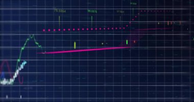 Karanlık arka planda finansal veri işleme sisteminin animasyonu. Küresel finans, iş, bağlantılar, hesaplama ve veri işleme kavramı dijital olarak oluşturulmuş video.