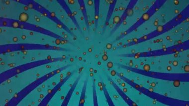 Mavi çizgili arka planda hareket eden parlak ışık lekelerinin canlandırması. Renk, şekil, ışık ve hareket konsepti dijital olarak oluşturulmuş video.