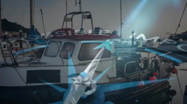 Portun üzerinde olası metin olan pusula canlandırması. Küresel iş, seyahat ve dijital arayüz kavramı dijital olarak oluşturulmuş video.