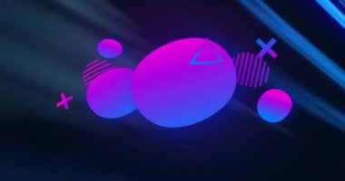 Renkli şekiller ve siyah arkaplanda ışık izlerinin olduğu flash satış metninin animasyonu. İletişim, şekiller, ışık, arkaplan ve dijital arayüz kavramı dijital olarak oluşturuldu.