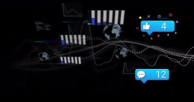 Bağlantılar ve küresel ağlar üzerinden dijital veri işleme animasyonu. Dijital olarak oluşturulmuş küresel bağlantılar, hesaplama ve veri işleme kavramı.