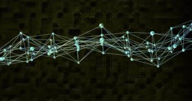Siyah arkaplandaki bağlantı ve şekillerin animasyonu. İş, teknoloji ve dijital arayüz kavramı dijital olarak oluşturuldu.