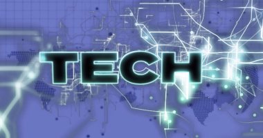 Teknoloji metni üzerinden finansal veri işleme resmi. Küresel iş, ağlar, bağlantılar, hesaplama ve veri işleme kavramı dijital olarak oluşturuldu.