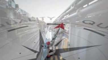 Tersanede kaliteli pusula animasyonu. Küresel finans, iş, bağlantılar, hesaplama ve veri işleme kavramı dijital olarak oluşturulmuş video.