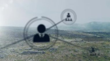 Kayalık arazide bağlantılar ve veri işleme animasyonu ağı. Ağ, teknoloji, dijital