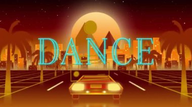 Araba sürerken dans mesajının animasyonu. Teknoloji, sosyal medya ve dijital arayüz konsepti dijital olarak oluşturulmuş video.