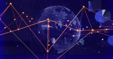 Tüm dünyada şema ve veri işleme animasyonları. Sosyal medya, teknoloji ve dijital arayüz kavramı dijital olarak oluşturulmuş video.
