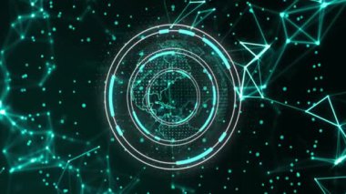 Dönen daireler ve geometrik şekiller ile gelecekçi dijital arayüz animasyon. Teknoloji, yenilik, modern, soyut