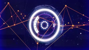 Dönen elementlerle ve veri işleme animasyonuyla gelecekçi dijital arayüz. Teknoloji