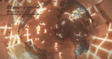 Parlak arka planda veri işleme animasyonu. Dijital olarak oluşturulmuş küresel bağlantılar, hesaplama ve veri işleme kavramı.