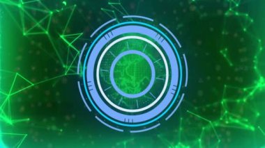 Yeşil dijital ağ arkaplanı üzerinde fütüristik dairesel arayüz canlandırılıyor. teknoloji, animasyon, siber, hud, veri