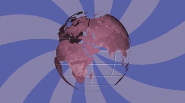 Mavi arka planda dönen dünyanın animasyonu. Teknoloji, iş ve dijital arayüz kavramı dijital olarak oluşturulmuş video.