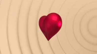 Bej arka planda dönen kalbin animasyonu. Teknoloji, aşk ve dijital arayüz kavramı dijital olarak oluşturulmuş video.