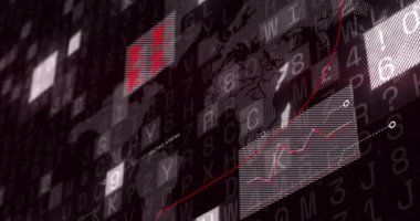 Siyah arkaplan üzerinde dijital veri işleme animasyonu. Dijital olarak oluşturulmuş küresel bağlantılar, hesaplama ve veri işleme kavramı.