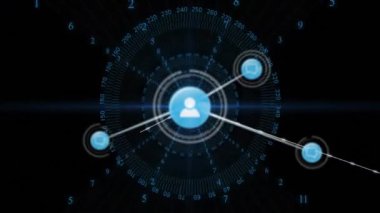 Bağlı kullanıcı simgeleri ve veri noktaları ağı, dijital iletişim animasyonu. Ağ, bağlantı, teknoloji, etkileşim, internet