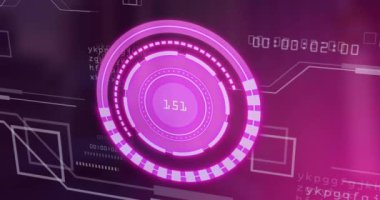 Dairesel ilerleme göstergesi ve veri işleme ile gelecekteki dijital arayüzün canlandırılması. Teknoloji, yenilik, veri analizi, yazılım, kullanıcı deneyimi, UI