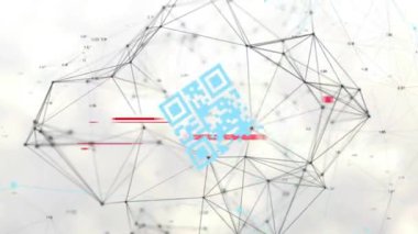 Beyaz arkaplanda qr kodu ile bağlantı ağının animasyonu. Küresel siber güvenlik, bağlantılar, hesaplama ve veri işleme kavramı dijital olarak oluşturuldu.