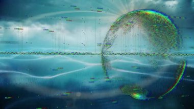 Bulut arka planında veri işleme animasyonu. Dijital olarak oluşturulmuş küresel bağlantılar, hesaplama ve veri işleme kavramı.