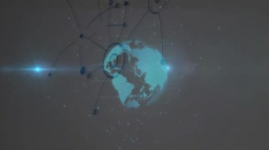 Dünya üzerindeki bağlantı ağının animasyonu. Dijital olarak oluşturulmuş küresel bağlantılar, hesaplama ve veri işleme kavramı.