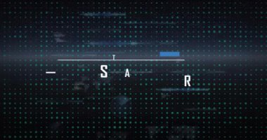 Başlangıç metni üzerinde dijital veri işleme animasyonu. Dijital olarak oluşturulmuş küresel bağlantılar, hesaplama ve veri işleme kavramı.