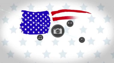 ABD bayrağı ve simgeleriyle bağlantı ağının animasyonu. Teknoloji, vatanseverlik, kutlama ve dijital arayüz konsepti dijital olarak oluşturulmuş video.