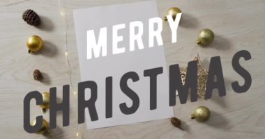 Noel süslemeleriyle ilgili mutlu noel mesajlarının animasyonu. Noel, şenlik, kutlama ve gelenek konsepti dijital olarak oluşturuldu.