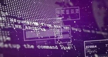 Dünya haritası üzerinde veri işleme ve diyagramların animasyonu. İş, teknoloji ve dijital arayüz kavramı dijital olarak oluşturuldu.