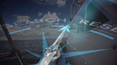 Teknenin üzerinde hareket eden pusula animasyonu. Teknoloji, seyahat, hedef ve dijital arayüz konsepti dijital olarak oluşturulmuş video.