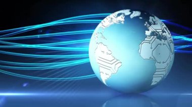 Dünya üzerindeki bağlantı ağının animasyonu. Dijital olarak oluşturulmuş küresel bağlantılar, hesaplama ve veri işleme kavramı.