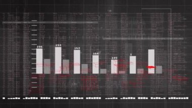 Finansal veriler ve borsa analizleri kara ve kırmızı zemin üzerinde. Finans, analitik, ekonomi, yatırım, grafik, ticaret