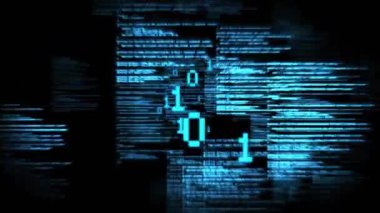 Siyah arkaplanda veri işleme animasyonu. Küresel teknoloji, bilgisayar ve dijital arayüz kavramı dijital olarak oluşturulmuş video.