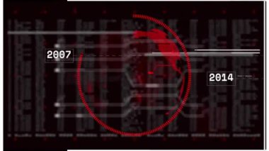 Tüm dünyada dijital veri işleme animasyonu. Dijital olarak oluşturulmuş küresel bağlantılar, hesaplama ve veri işleme kavramı.