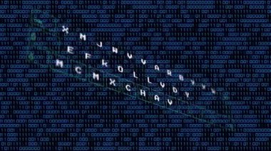 Siyah arkaplandaki veri işleme üzerinde klavyenin animasyonu. Küresel teknoloji, bilgisayar ve dijital arayüz kavramı dijital olarak oluşturulmuş video.