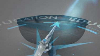 Teknenin üzerinde hareket eden pusula animasyonu. Teknoloji, seyahat, hedef ve dijital arayüz konsepti dijital olarak oluşturulmuş video.