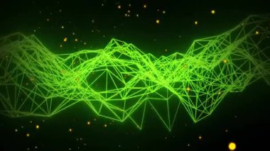Siyah arkaplan üzerinde sarı şekiller ve noktaların canlandırılması. Desen, teknoloji ve dijital arayüz kavramı dijital olarak oluşturulmuş video.