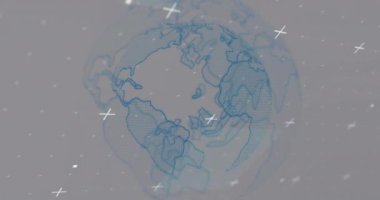 Dönen kürede hareket eden şekillerin animasyonu. İş, teknoloji ve dijital arayüz kavramı dijital olarak oluşturuldu.