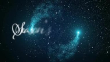 Mevsim kutlamalarının animasyonu kar yağarken yazılmış. Noel, kutlama ve dijital arayüz kavramı dijital olarak oluşturulmuş video.