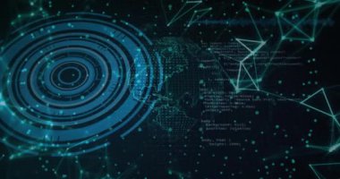 Kapsam taraması ve kürede veri işleme animasyonu. Bilim, teknoloji ve dijital arayüz kavramı dijital olarak oluşturulmuş video.