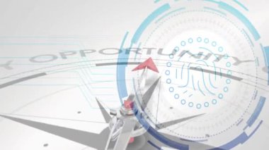 Pusula parmak izi ve dijital elementlerin animasyonuyla OPPORTUNITY 'i gösteriyor. Teknoloji, yenilik, yön, gelecek, rehberlik, ilerleme