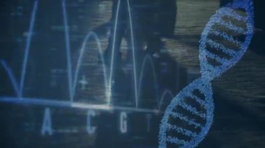 DNA ipliği üzerindeki bağlantı ağının animasyonu. Küresel bağlantılar, bulut hesaplama ve veri işleme kavramı dijital olarak oluşturulmuş video.