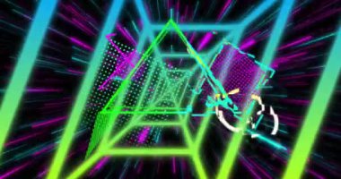 Satış metninin hareketli renkli şekiller üzerine animasyonu. Sosyal medya ve dijital arayüz konsepti dijital olarak oluşturulmuş video.